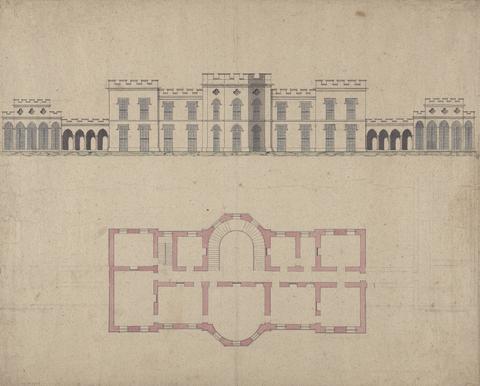 unknown artist Design for Clifton Castle, Yorkshire: Plan and Elevation in the Romanesque Style