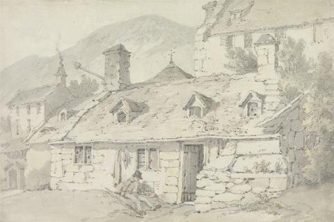 William Alexander Stone Cottages in a Mountainous Landscape with a Figure in the Foreground