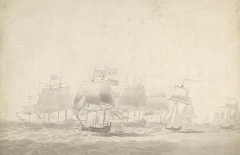 Joseph Cartwright Several Ships in Formation for Battle in Heavy Seas