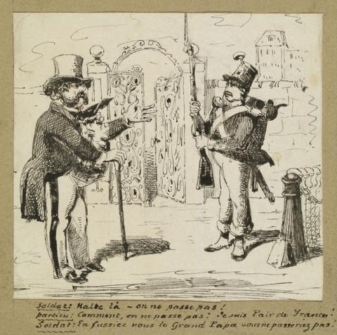 George Augustus Sala Sentry halting Gentleman at Gate