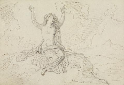 Robert Smirke Study of a Semi-Nude Woman, Sitting, with Her Arms Raised Over Her Head