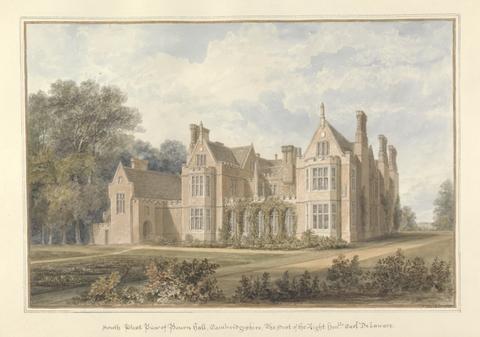 John Buckler FSA South West View of Bourn Hall, Cambridgeshire; the Seat of the Right hon'ble, Earl Delawarr