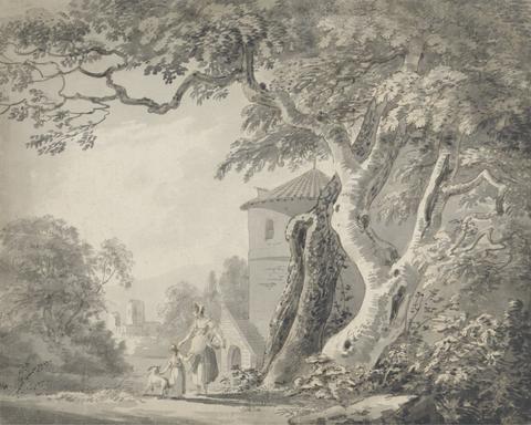 Paul Sandby RA Romantic Landscape with Figures and a Dog