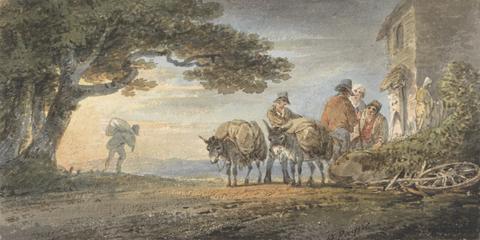 William Payne Drivers and Burros Resting at Sunset