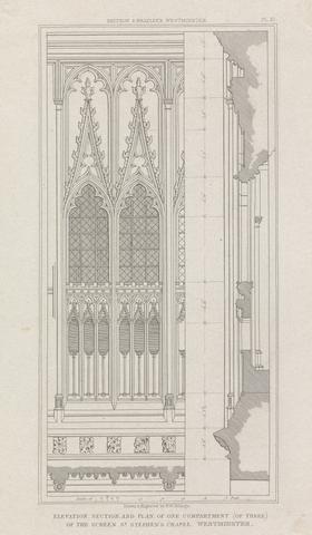Plate XI: Elevation, Section and Plan, of One Compartment (of Three) of the Screen, St. Stephen's Chapel, Westminster