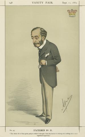 Carlo Pellegrini Politicians - Vanity Fair - 'The Whole life of that great party to which I thought I had the honour to belong was nothing but a mere organized hypocrisy'. Lord Carnarvon. Sept 11, 1869