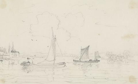 Capt. Thomas Hastings Sketch of Two Sailing Vessels on the Water