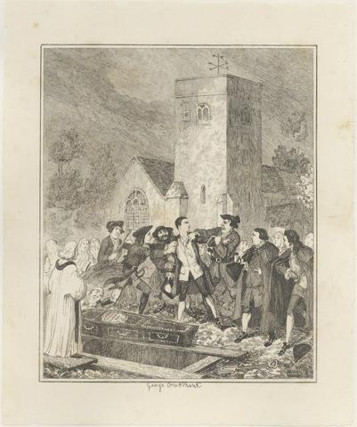 George Cruikshank Jonathan Wild Seizing Jack Sheppard at his Mother's Grave in Willesden Church Yard