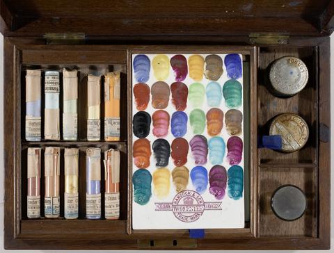 Reeves & Sons (London, England) Box of pigments and implements for painting on china.