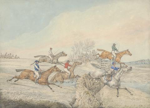Henry Thomas Alken Steeplechasing: The Field taking a Stone Wall and Gate