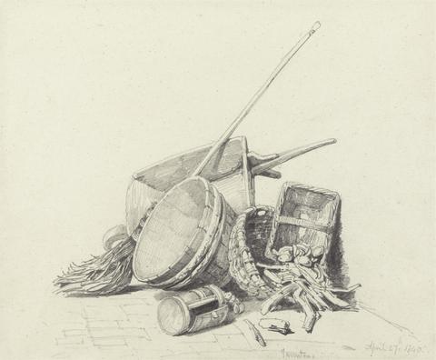 Henry Harris Lines Still Life with Wheelbarrow and Baskets, April 27, 1840