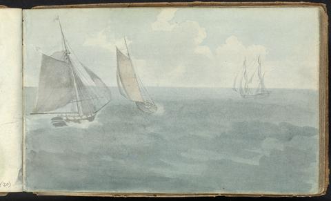 Album of Landscape and Figure Studies: Three Ships at Sea