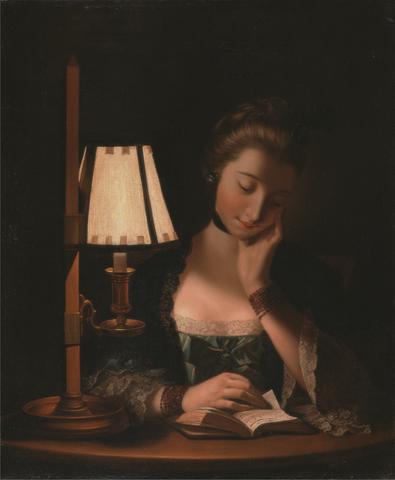 Henry Robert Morland Woman Reading by a Paper-Bell Shade