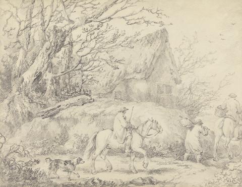 George Morland Landscape with Cottage and Figures on Horseback