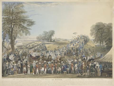 Charles Hunt Ad Montem at Eton. (With this print is an admission ticket to the Royal Enclosure on a board inscribed the Last Montem 1844, and an Order of the Day