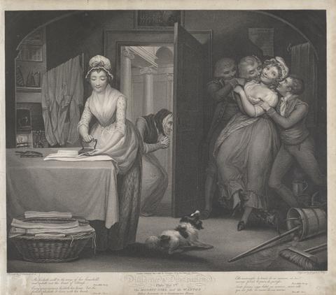 Thomas Gaugain Diligence and Dissipation: The Modest Girl and the Wanton/ Fellow Servants in a Gentleman's House (Plate 1)