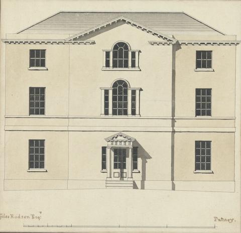 William Wickham Unidentified House for Giles Hudson, Putney, Surrey: Entrance Front Elevation