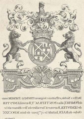 Joseph Sympson Coat of Arms of Thomas Farmer, Duke of Pomfret, alais Pontefract, Baron Lempster of Lempster