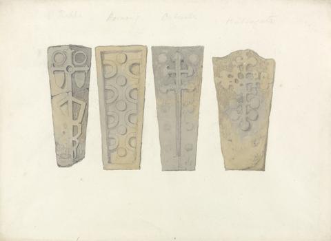 John Sell Cotman Studies of Four Coffin Lids from ?Norfolk Churches