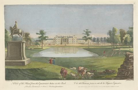 George Bickham A View of the House from the Equestrian Statue in the Park of the Earl Temple at Stow, in Buckinghamshire