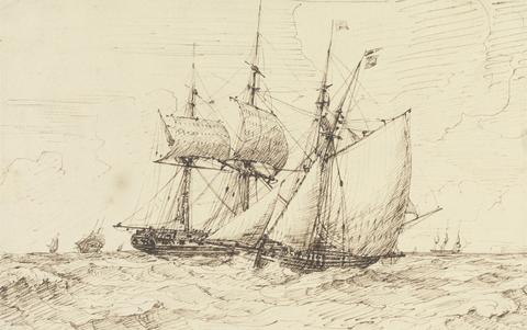 George Chambers A Lugger Signaling a Passing Frigate