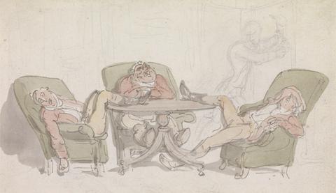 Thomas Rowlandson Three Sportsmen Sleeping at the Table in Their Chairs