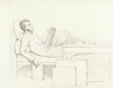 William Mulready Self-Portrait of the Artist Reclining on a Gothic Couch Reading a Book