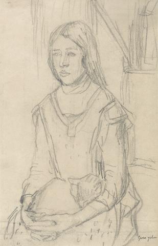 Gwen John Girl in an Apron with a Cat on her Lap