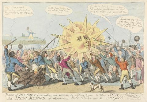 Isaac Cruikshank Peep of Day Boy's Preventing an Union by Adding Fire to the Sun. / An Irish Method of Throwing Cold Water on a Subject!