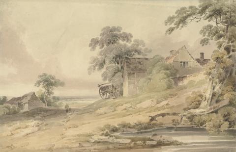 Paul Sandby Munn Landscape with Farmhouse, Figures and Pond