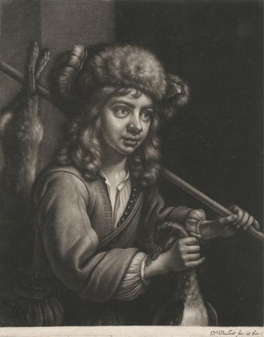 Wallerant Vaillant Boy Holding a Dead Rabbit, Tied to a Stick, by its Hind Legs, in His Left Hand, While Holding a Dead Fowl by the Neck, in His Right Hand