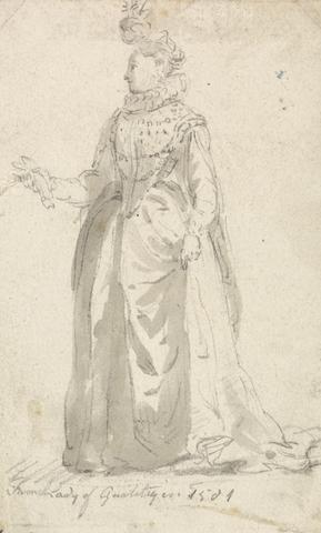 Thomas Girtin Figure Costume Study: French Lady of Quality in 1501