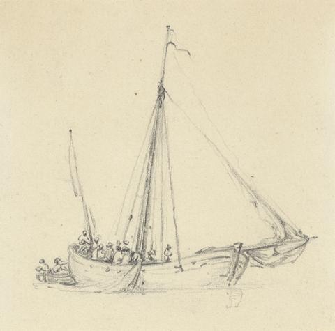 Joseph Cartwright Single Ketch, Bow Forward; Rowboat Behind
