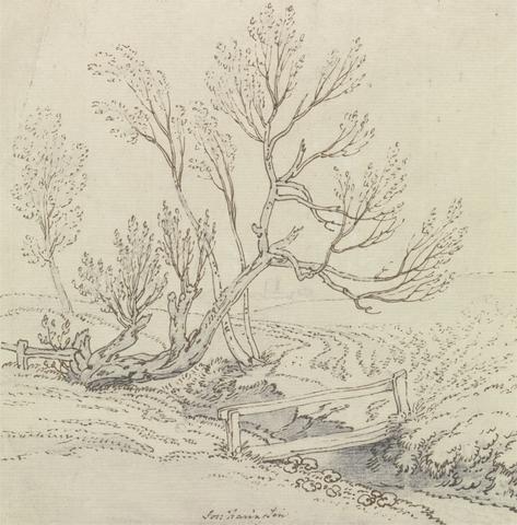 Joseph Farington Footbridge Over a Stream Near a Willow Tree