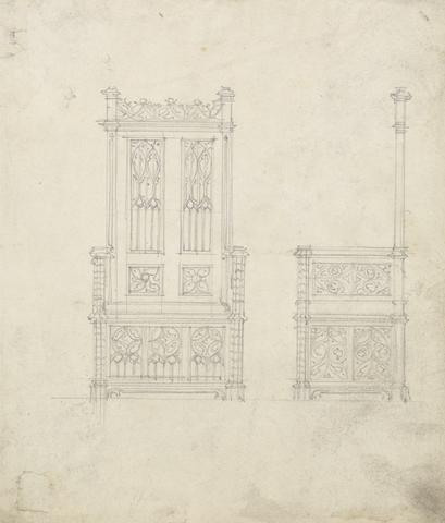 Augustus Welby Northmore Pugin Design for a Gothic Chair, Front and Side Views