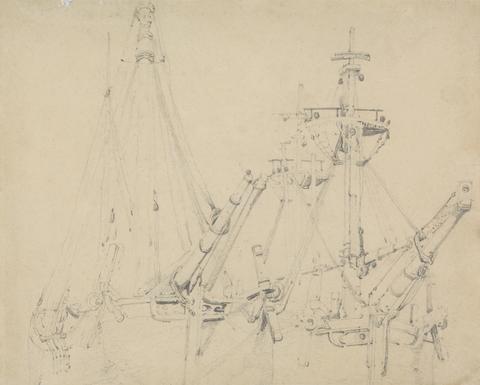 Samuel Prout Study of Two Laid Up Sailing Vessels