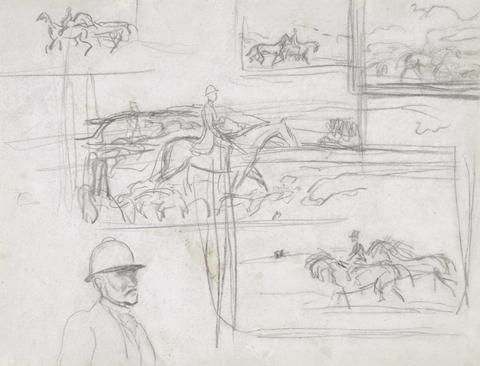Sir Alfred J. Munnings Horse Studies and Sketch of a Man in a Riding Helmet
