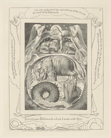 William Blake Book of Job, Plate 15, Behemoth and Leviathan