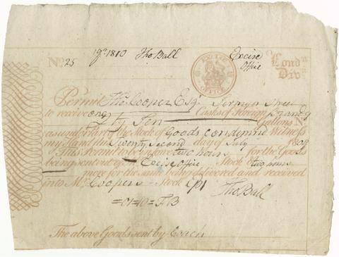 [Permit for Thomas Cooper to receive one cask of foreign brandy, 1809]