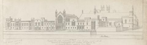 R.C. Roffe Perspective View of the North & East Fronts of the Buildings Connected with the Houses of Parliament and Courts of Law &c. &c., and Showing the Alterations Suggested by Colonel Trench