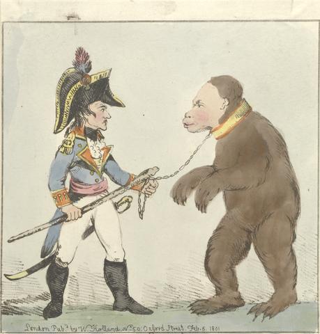unknown artist [ Title missing: French Officer Holding a Trained Bear by a Chain ]