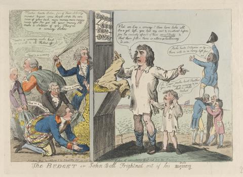 Isaac Cruikshank The Budget or John Bull Frightened Out of His (Money) Wits