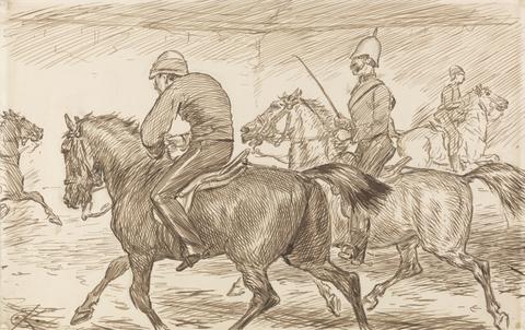 Charles Samuel Keene An Indoor Military Riding School With an Instructor Teaching Recruits to Trot