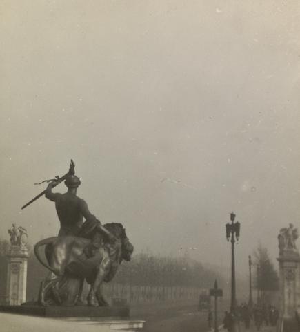 Emil Otto Hoppé One of Four Lion Statues around Queen Victoria Monument, London