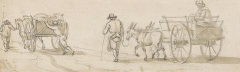 Paul Sandby RA Two Wheeled Cart and Figures