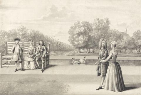 Bernard Lens III Figures on Bank of the Long Water, Hampton Court Palace