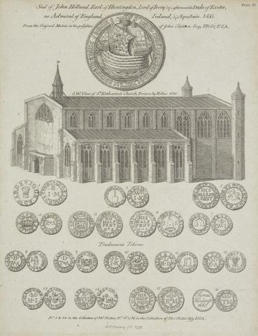 Benjamin Thomas Pouncey Seal of John Holland and S.W. View of St. Katherine's Church