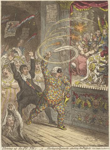 James Gillray Blowing up the Pic Nic's: or Harlequin Quioxtte Attacking the Puppets