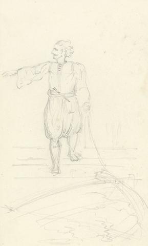 Sir Robert Smirke the younger A Man in Traditional Greek Attire, Guiding a Boat, With a Line of Rope