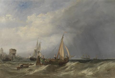 Clarkson Stanfield A Dutch Barge and Merchantmen Running out of Rotterdam